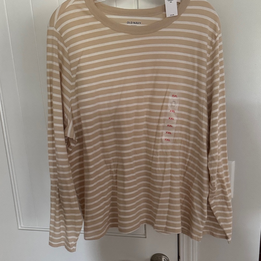 Old Navy Beige and White Striped Long Sleeve Top